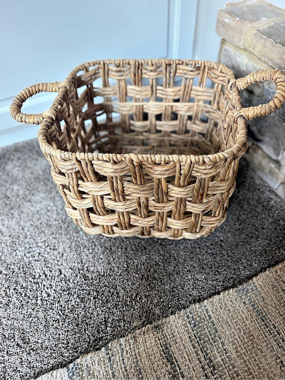Woven Basket with Handles in Brown